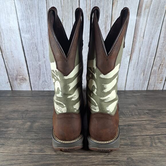 Rebel Durango Brown Army Green USA Print Western Boots Men's Sz 10 M (VGC) - Picture 4 of 10